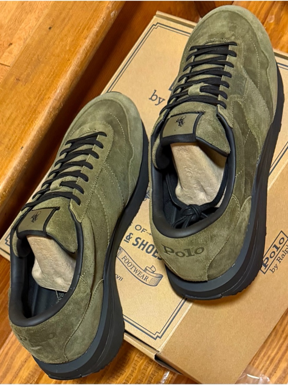 Polo by Ralph Lauren Olive Suede Low-Top Sneakers with Black Trim